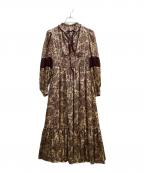 HER LIP TOハーリップトゥ）の古着「Winter Floral Long-sleeve Dress」｜レッド×ベージュ