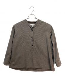 MHL（エムエイチエル）の古着「ギンガムチェック バンドカラー プルオーバーシャツ」｜ブラウン