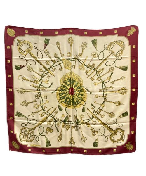 HERMES（エルメス）HERMES (エルメス) HERMES（エルメス）シルクスカーフ ワインレッド×ベージュの古着・服飾アイテム