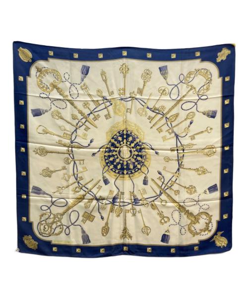 HERMES（エルメス）HERMES (エルメス) シルクスカーフ ネイビー×アイボリーの古着・服飾アイテム