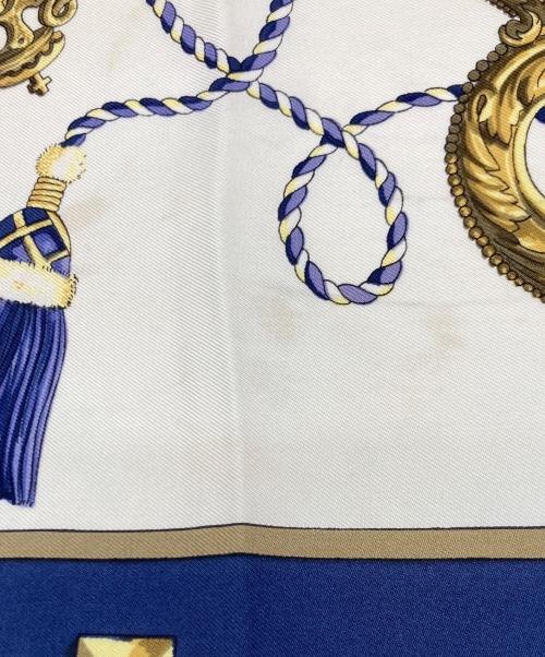 HERMES（エルメス）HERMES (エルメス) シルクスカーフ ネイビー×アイボリーの古着・服飾アイテム