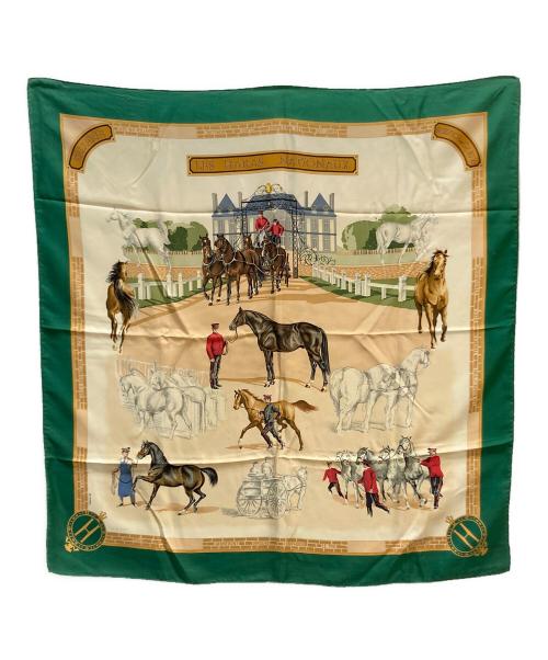 HERMES（エルメス）HERMES (エルメス) HERMES（エルメス）シルクスカーフ グリーン×アイボリーの古着・服飾アイテム