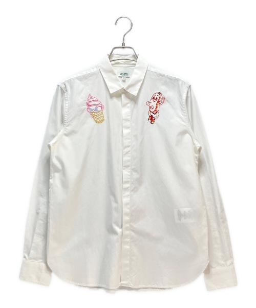 KENZO（ケンゾー）KENZO (ケンゾー) KENZO Paris Button Embroidered Hot Dog Ice Cream Shirt ホワイト サイズ:38の古着・服飾アイテム