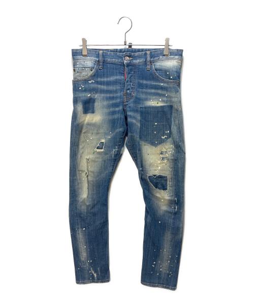 DSQUARED2（ディースクエアード）DSQUARED2 (ディースクエアード) ダメージペイントデニムパンツ ネイビー サイズ:SIZE 46の古着・服飾アイテム