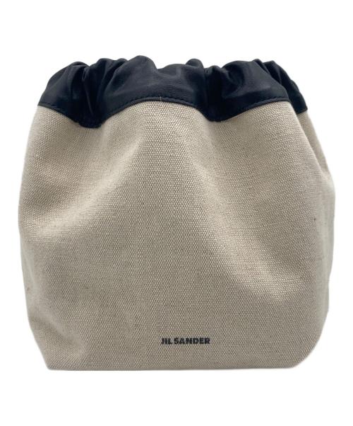 JIL SANDER（ジルサンダー）JIL SANDER (ジルサンダー) ドローストリングバッグ 巾着バッグ ベージュ×ブラックの古着・服飾アイテム