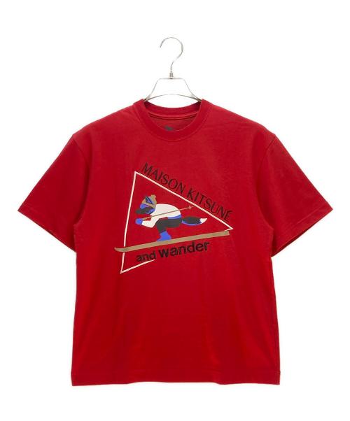 maison kitsune（メゾンキツネ）maison kitsune (メゾンキツネ) and wander (アンドワンダー) MAISON KITSUNE × and wander skiing for dry citton T レッド サイズ:Sの古着・服飾アイテム