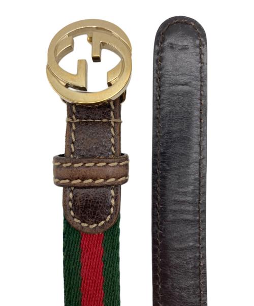 GUCCI（グッチ）GUCCI (グッチ) GUCCI インターロッキングG レザーベルト ブラウン×グリーン×レッドの古着・服飾アイテム