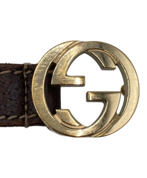 GUCCI（グッチ）GUCCI (グッチ) GUCCI インターロッキングG レザーベルト ブラウン×グリーン×レッドの古着・服飾アイテム
