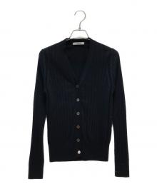 SLOANE（スローン）の古着「18Gワイドリブエクストラファインメリノウール×シルク Vネックカーディガン」｜ブラック