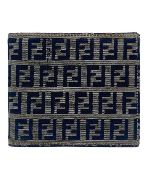 FENDI（フェンディ）FENDI (フェンディ) FENDI ズッカ柄 2つ折り財布 ネイビー×グレーの古着・服飾アイテム