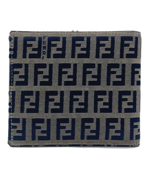 FENDI（フェンディ）FENDI (フェンディ) FENDI ズッカ柄 2つ折り財布 ネイビー×グレーの古着・服飾アイテム