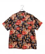 Sun Surfサンサーフ）の古着「Sun Surf LOVELY HULA HANDS アロハシャツ」｜ブラック×オレンジ