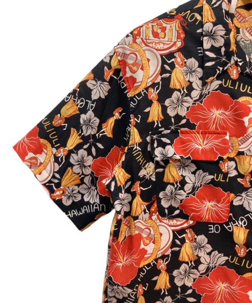 Sun Surf（サンサーフ）Sun Surf (サンサーフ) Sun Surf LOVELY HULA HANDS アロハシャツ ブラック×オレンジ サイズ:表記なしの古着・服飾アイテム