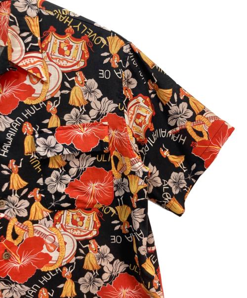Sun Surf（サンサーフ）Sun Surf (サンサーフ) Sun Surf LOVELY HULA HANDS アロハシャツ ブラック×オレンジ サイズ:表記なしの古着・服飾アイテム