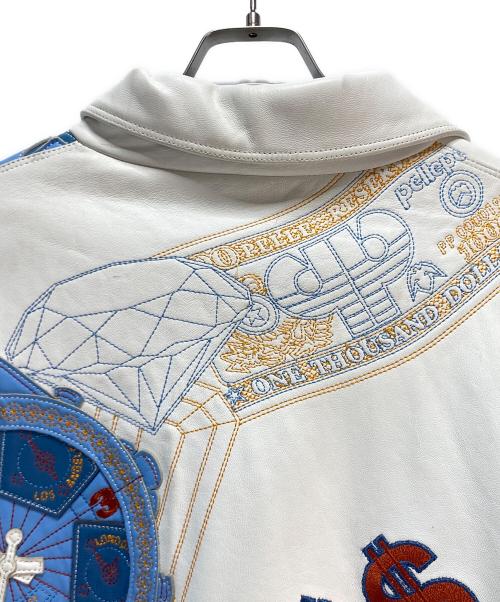 pellepelle（ペレペレ）pellepelle (ペレペレ) レザージャケット ホワイト×ブルー サイズ:46の古着・服飾アイテム