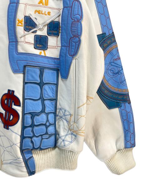 pellepelle（ペレペレ）pellepelle (ペレペレ) レザージャケット ホワイト×ブルー サイズ:46の古着・服飾アイテム