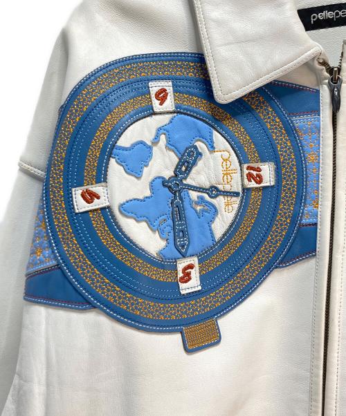 pellepelle（ペレペレ）pellepelle (ペレペレ) レザージャケット ホワイト×ブルー サイズ:46の古着・服飾アイテム