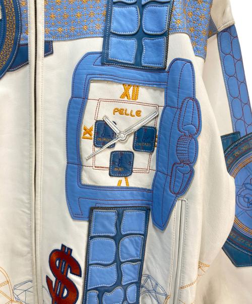 pellepelle（ペレペレ）pellepelle (ペレペレ) レザージャケット ホワイト×ブルー サイズ:46の古着・服飾アイテム