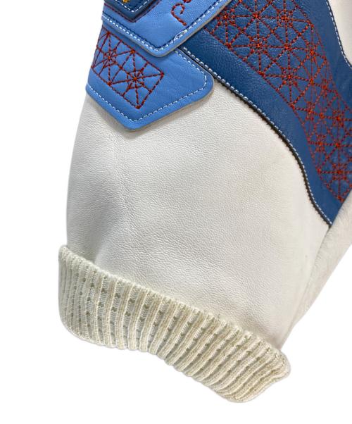 pellepelle（ペレペレ）pellepelle (ペレペレ) レザージャケット ホワイト×ブルー サイズ:46の古着・服飾アイテム