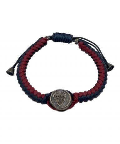 GUCCI レザー編み込みブレスレット 中古・古着通販】GUCCI (グッチ) GUCCI クレスト 編み込みレザー