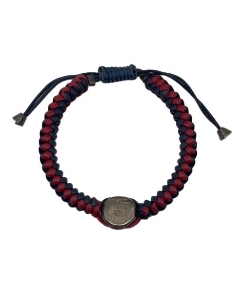 GUCCI（グッチ）GUCCI (グッチ) GUCCI クレスト 編み込みレザーブレスレット ネイビー×レッドの古着・服飾アイテム