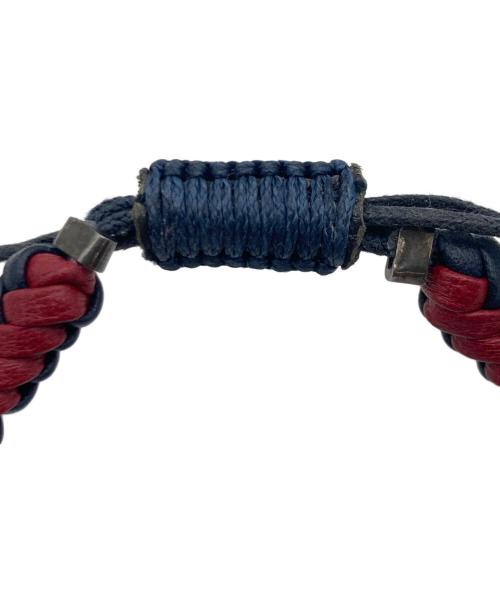 GUCCI（グッチ）GUCCI (グッチ) GUCCI クレスト 編み込みレザーブレスレット ネイビー×レッドの古着・服飾アイテム
