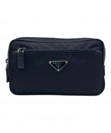 PRADA（プラダ）の古着「PRADA Re-Nylon xサフィアーノレザー ベルトバッグ」｜ブラック