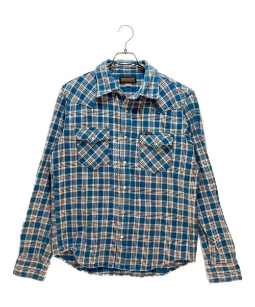IRON HEART（アイアンハート）IRON HEART (アイアンハート) チェックシャツ ブルー×ホワイト サイズ:XLの古着・服飾アイテム