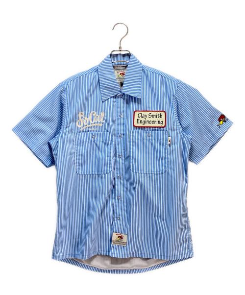 CLAY SMITH（クレイスミス）CLAY SMITH (クレイスミス) LOBOR シャツジャケット ブルー×ホワイト サイズ:Sの古着・服飾アイテム