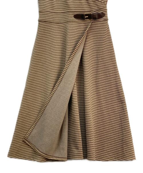 LAUREN RALPH LAUREN（ローレン ラルフ ローレン）LAUREN RALPH LAUREN (ローレン ラルフ ローレン) 千鳥格子柄 カシュクールワンピース カーキ×ブラウン サイズ:Mの古着・服飾アイテム