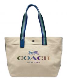 COACH（コーチ）の古着「COACH キャンバス トートバッグ」｜アイボリー×ネイビー