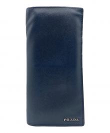 PRADA（プラダ）の古着「PRADA ロゴ レザー長財布」｜ネイビー