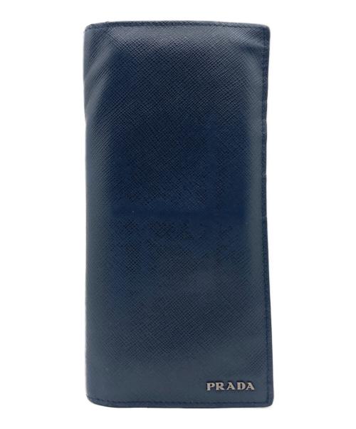 PRADA（プラダ）PRADA (プラダ) PRADA ロゴ レザー長財布 ネイビーの古着・服飾アイテム