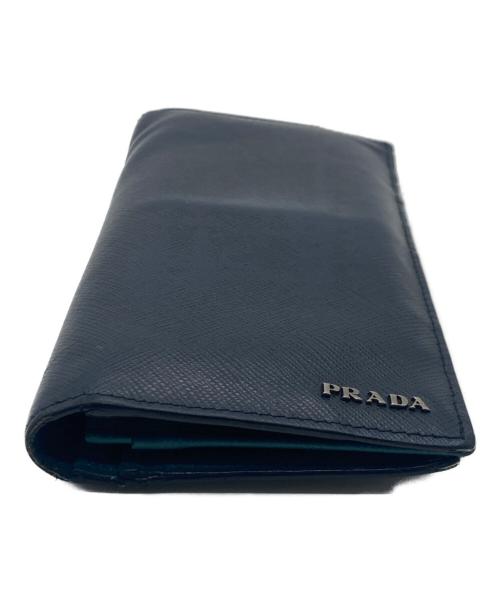 PRADA（プラダ）PRADA (プラダ) PRADA ロゴ レザー長財布 ネイビーの古着・服飾アイテム