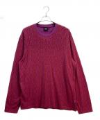 stussyステューシー）の古着「LETTER STRIPE LS CREW」｜バイオレット×レッド