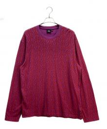 stussy（ステューシー）の古着「LETTER STRIPE LS CREW」｜バイオレット×レッド