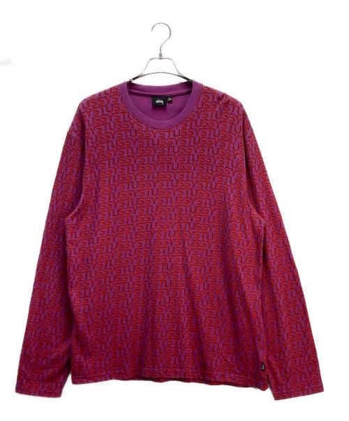 stussy（ステューシー）stussy (ステューシー) LETTER STRIPE LS CREW バイオレット×レッド サイズ:Lの古着・服飾アイテム