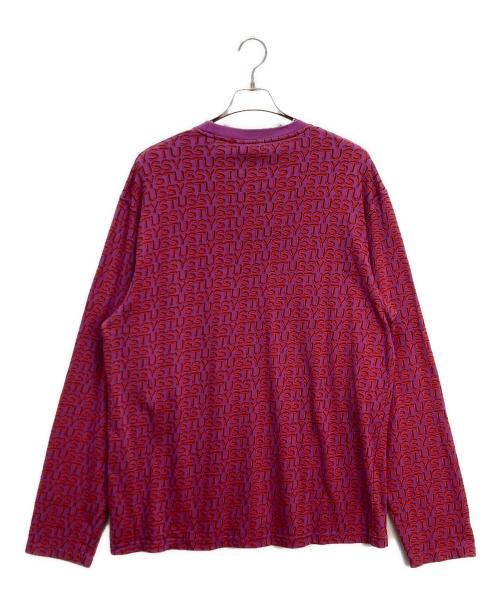 stussy（ステューシー）stussy (ステューシー) LETTER STRIPE LS CREW バイオレット×レッド サイズ:Lの古着・服飾アイテム