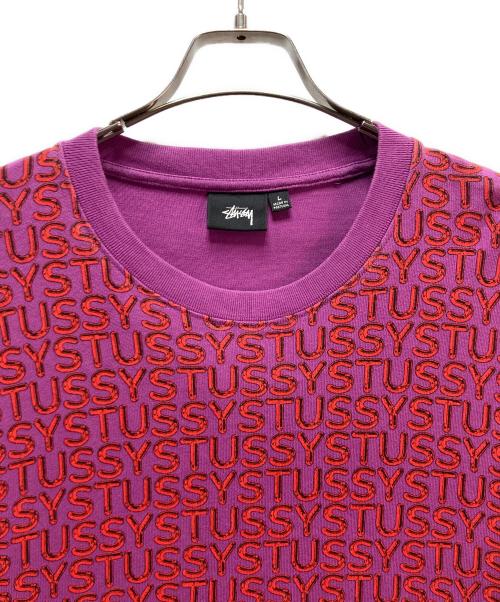 stussy（ステューシー）stussy (ステューシー) LETTER STRIPE LS CREW バイオレット×レッド サイズ:Lの古着・服飾アイテム