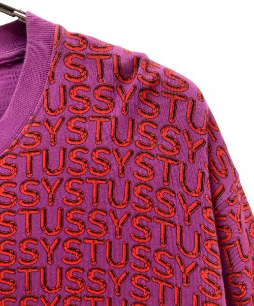 stussy（ステューシー）stussy (ステューシー) LETTER STRIPE LS CREW バイオレット×レッド サイズ:Lの古着・服飾アイテム