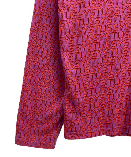 stussy（ステューシー）stussy (ステューシー) LETTER STRIPE LS CREW バイオレット×レッド サイズ:Lの古着・服飾アイテム