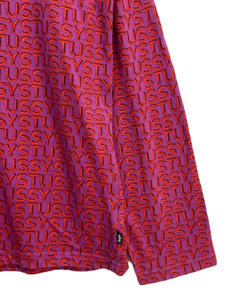 stussy（ステューシー）stussy (ステューシー) LETTER STRIPE LS CREW バイオレット×レッド サイズ:Lの古着・服飾アイテム