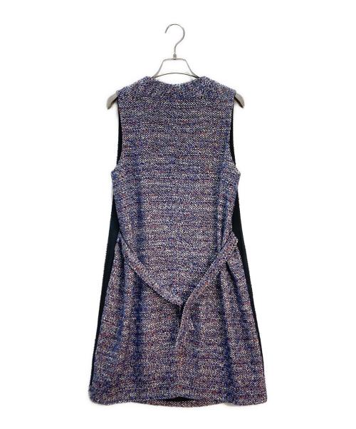 BALENCIAGA（バレンシアガ）BALENCIAGA (バレンシアガ) ツイード Vネックノースリーブワンピース ブルー サイズ:38の古着・服飾アイテム