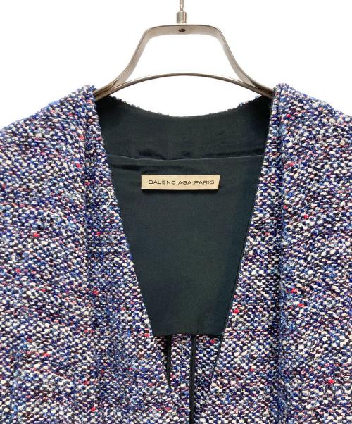 BALENCIAGA（バレンシアガ）BALENCIAGA (バレンシアガ) ツイード Vネックノースリーブワンピース ブルー サイズ:38の古着・服飾アイテム