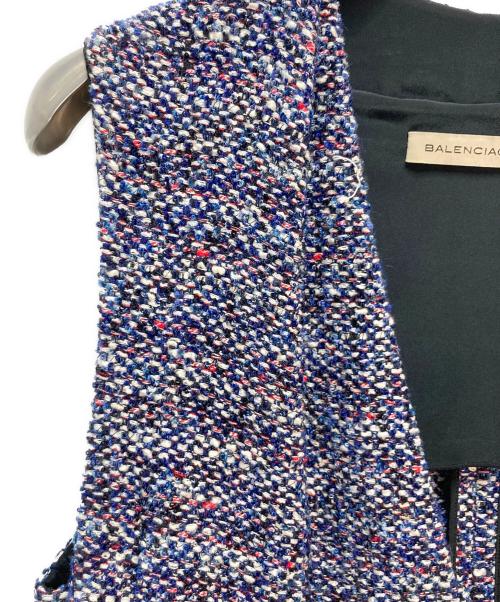 BALENCIAGA（バレンシアガ）BALENCIAGA (バレンシアガ) ツイード Vネックノースリーブワンピース ブルー サイズ:38の古着・服飾アイテム