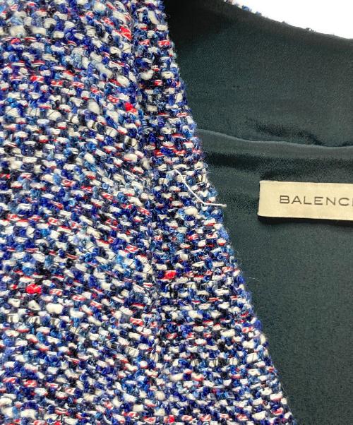 BALENCIAGA（バレンシアガ）BALENCIAGA (バレンシアガ) ツイード Vネックノースリーブワンピース ブルー サイズ:38の古着・服飾アイテム