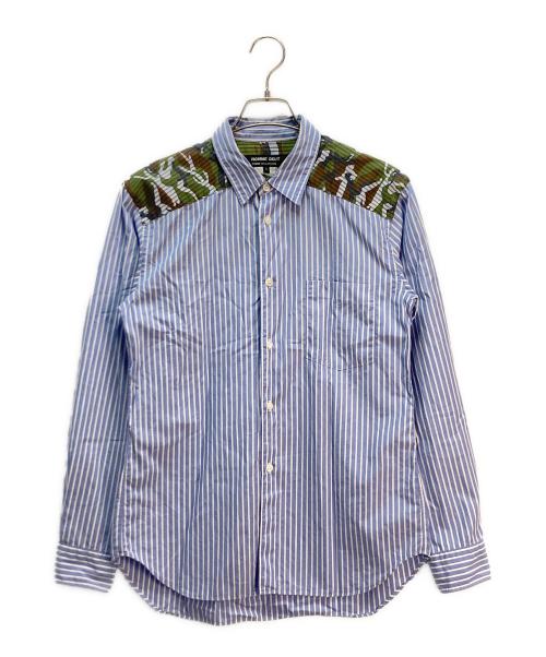 COMME des GARCONS COMME des GARCONS（コムデギャルソン コムデギャルソン）COMME des GARCONS COMME des GARCONS (コムデギャルソン コムデギャルソン) カモ生地切替 ストライプ長袖シャツ ブルー×オリーブ サイズ:Sの古着・服飾アイテム