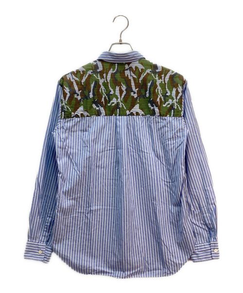 COMME des GARCONS COMME des GARCONS（コムデギャルソン コムデギャルソン）COMME des GARCONS COMME des GARCONS (コムデギャルソン コムデギャルソン) カモ生地切替 ストライプ長袖シャツ ブルー×オリーブ サイズ:Sの古着・服飾アイテム