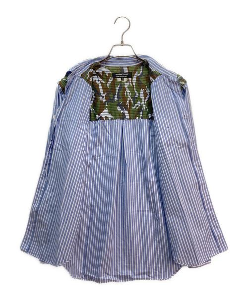 COMME des GARCONS COMME des GARCONS（コムデギャルソン コムデギャルソン）COMME des GARCONS COMME des GARCONS (コムデギャルソン コムデギャルソン) カモ生地切替 ストライプ長袖シャツ ブルー×オリーブ サイズ:Sの古着・服飾アイテム