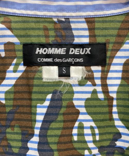 COMME des GARCONS COMME des GARCONS（コムデギャルソン コムデギャルソン）COMME des GARCONS COMME des GARCONS (コムデギャルソン コムデギャルソン) カモ生地切替 ストライプ長袖シャツ ブルー×オリーブ サイズ:Sの古着・服飾アイテム
